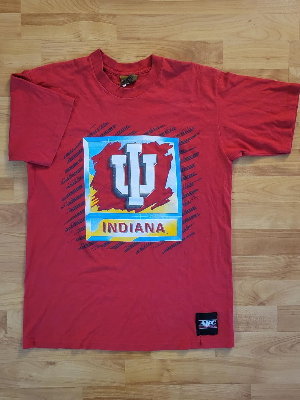 VTG Indiana University Red Single Stitch T-Shirt 90s Gold Nutmeg Mills, Medium